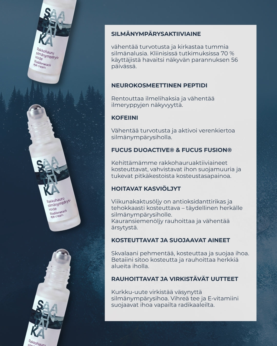 Rakkohauru silmänympärysvoide roll-on, turvotukseen, tummiin silmänalusiin ja juonteisiin, UNISEX, Oli ennen: Merikollageeni Hyaluronihappo silmänympärysgeeli