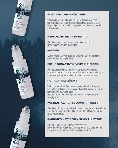 Rakkohauru silmänympärysvoide roll-on, turvotukseen, tummiin silmänalusiin ja juonteisiin, UNISEX, Oli ennen: Merikollageeni Hyaluronihappo silmänympärysgeeli