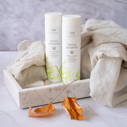 Nestemäinen Teepuushampoo, hilseelle, kutiavalle päänahkalle, normaaleille ja rasvoittuville hiuksille, luonnollinen, silikoniton, parabeeniton, 200ml - Saaren Taika Ecolution