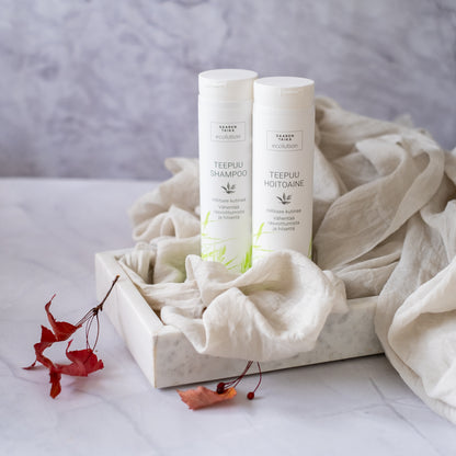 Nestemäinen Teepuuhoitoaine, hilseelle, kutiavalle päänahkalle, normaaleille ja rasvoittuville hiuksille, luonnollinen, silikoniton, parabeeniton, 200ml - Saaren Taika Ecolution
