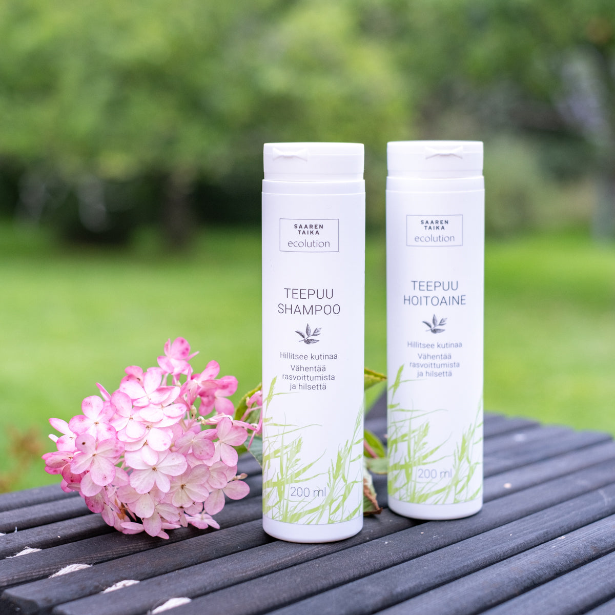 Nestemäinen Teepuushampoo, hilseelle, kutiavalle päänahkalle, normaaleille ja rasvoittuville hiuksille, luonnollinen, silikoniton, parabeeniton, 200ml - Saaren Taika Ecolution