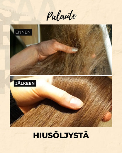 Testaajien kokemuksia Argan Tyrni hiusöljystämme, paksut takkuiset hiukset kiiltäviksi ja sileiksi jälleen