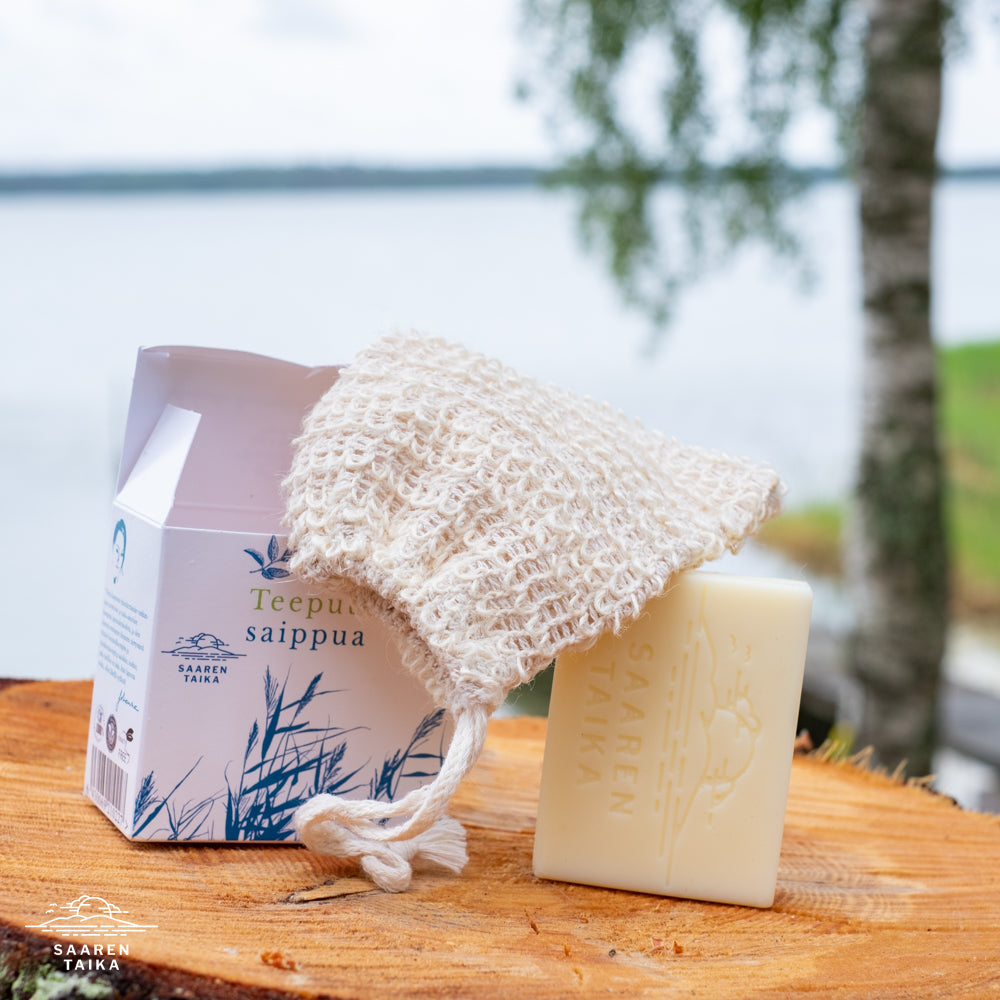 Saippuapussi ihon hellään kuorintaan sekä peseytymiseen